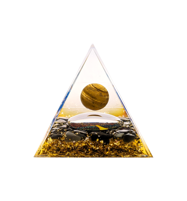 Orgonit-Tigerauge-Pyramide & schwarzer Obsidian-Lebensbaum