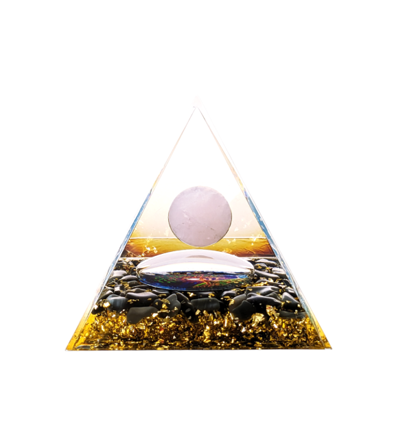 Orgonit-Pyramide, Rosenquarz & schwarzer Obsidian, Baum des Lebens