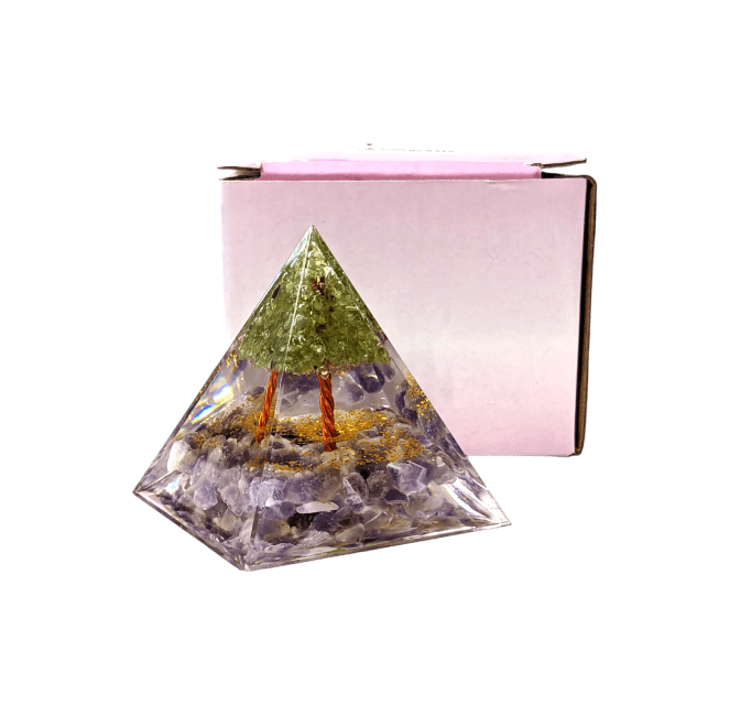 Orgonit-Pyramide, Amethyst & Peridot, Baum des Lebens