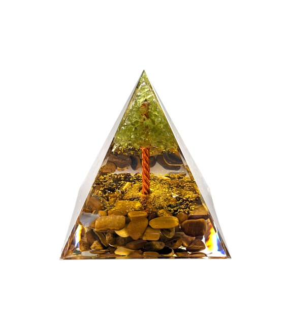 Orgonit-Pyramide, Tigerauge & Peridot, Baum des Lebens