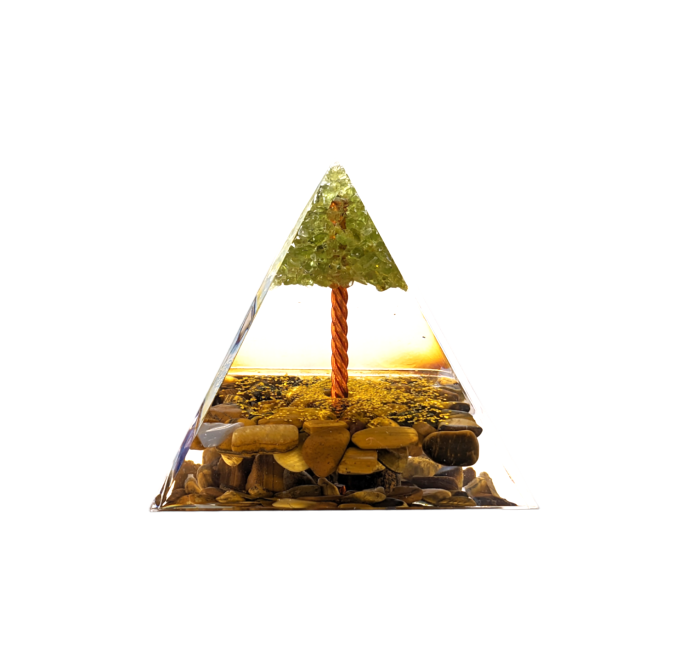 Orgonit-Pyramide, Tigerauge & Peridot, Baum des Lebens