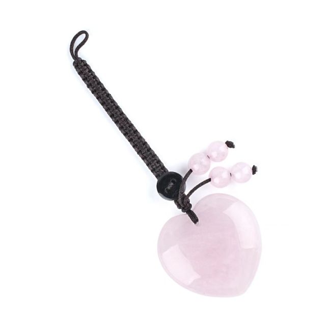 Herzförmiger Taschenanhänger aus Rosenquarz (A-förmig) aus Naturstein