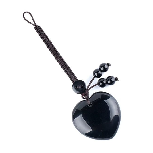 Schwarzer Obsidian-Herz-Taschenanhänger A aus Naturstein