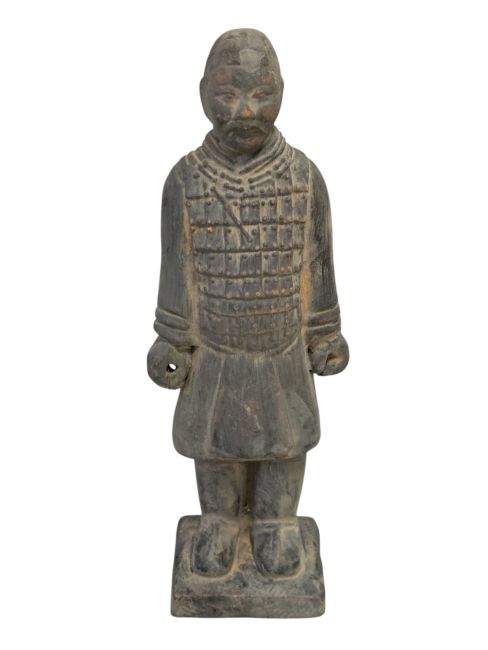 Schwarze Terrakotta-Statue eines Ritters, 20 cm