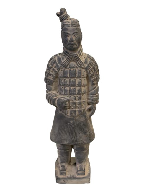 Schwarze Terrakotta-Kriegerstatue, 22 cm