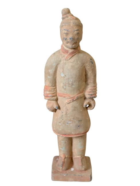 Antike bunte Kriegerstatue aus Terrakotta, 25 cm