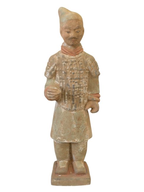 Antike bunte Terrakotta-Kriegerstatue, 24 cm