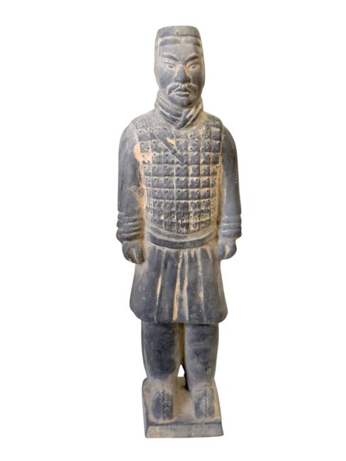 Schwarze Terrakotta-Statue eines Ritters, 26 cm