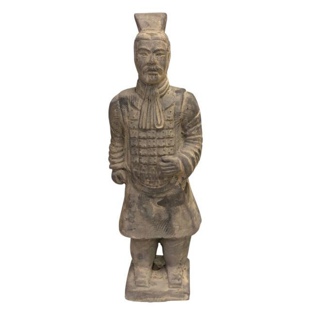 Schwarze Kriegerstatue mit Terrakotta-Rüstung, 26 cm