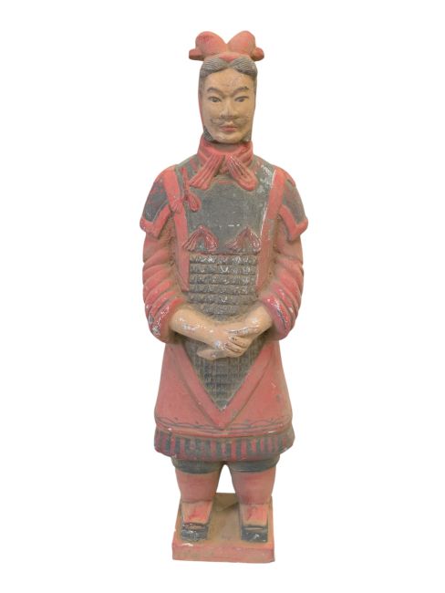 Antike, farbenfrohe Terrakotta-Statue, General, 26 cm