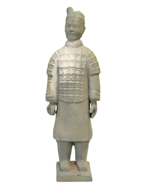 Antike bunte Terrakotta-Kriegerstatue, 35 cm