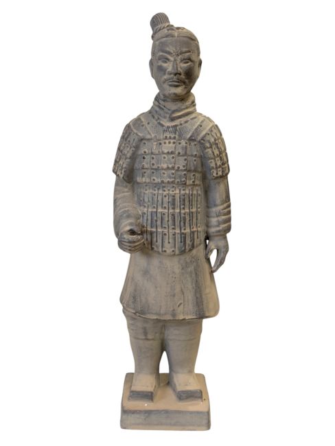 Schwarze Terrakotta-Kriegerstatue, 35 cm