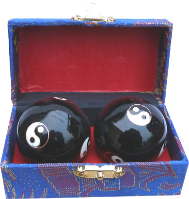 Schwarze Massagekugeln Ying Yang 4,5 cm