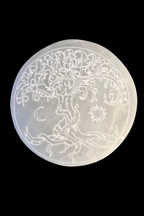 Runder Selenit-Lebensbaum-Ständer, 8 cm, 130 g