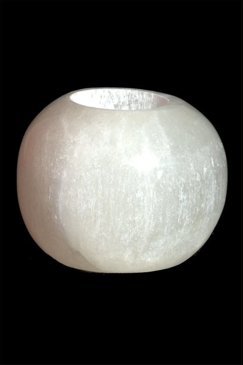 Polierter runder Selenit-Kerzenständer, 7 cm, 700 g