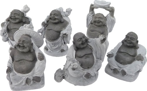 Chinesischer Buddha 6er Set schwarz & grau