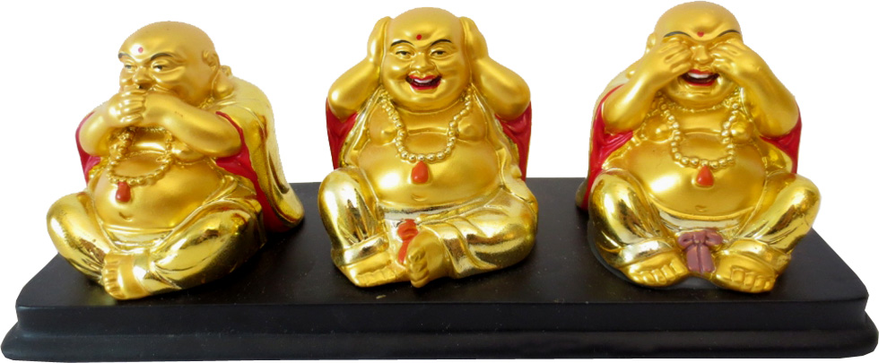 Statue 3 Buddhas der Weisheit Gold 19cm