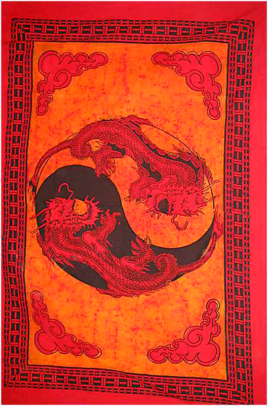 Batik Ying Yang Drachen Wandbehang