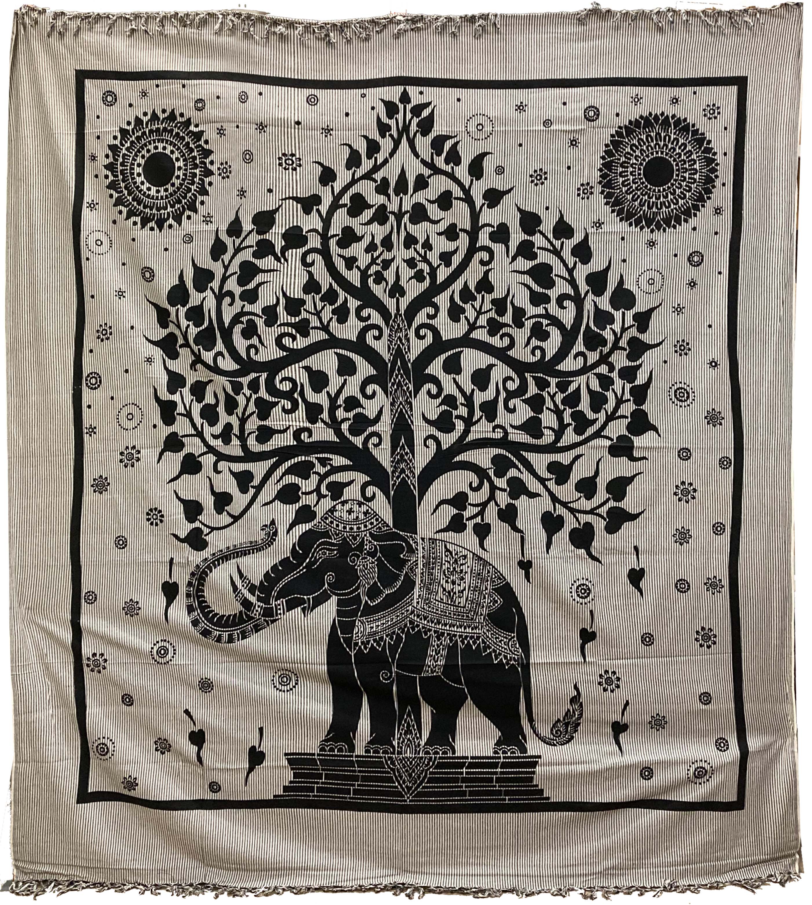 Grau Schwarz Beige Wallhanging Bäume des Lebens & Elefanten