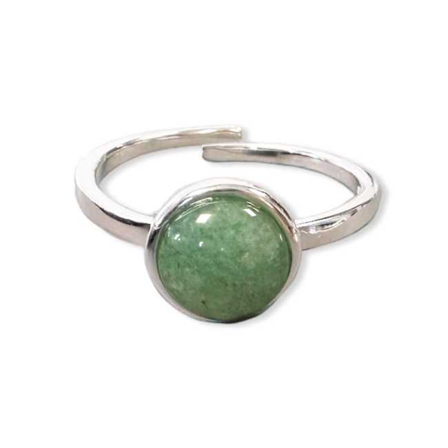 Ring aus 925er Silber, verstellbar, rund, grüner Aventurin AA, 8 mm