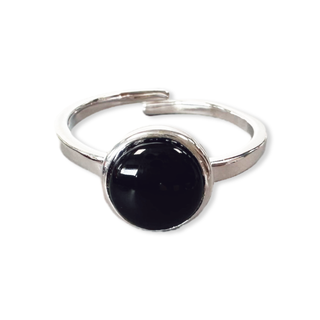 Ring aus 925er Silber, verstellbar, rund, schwarzer Obsidian, AA, 8 mm