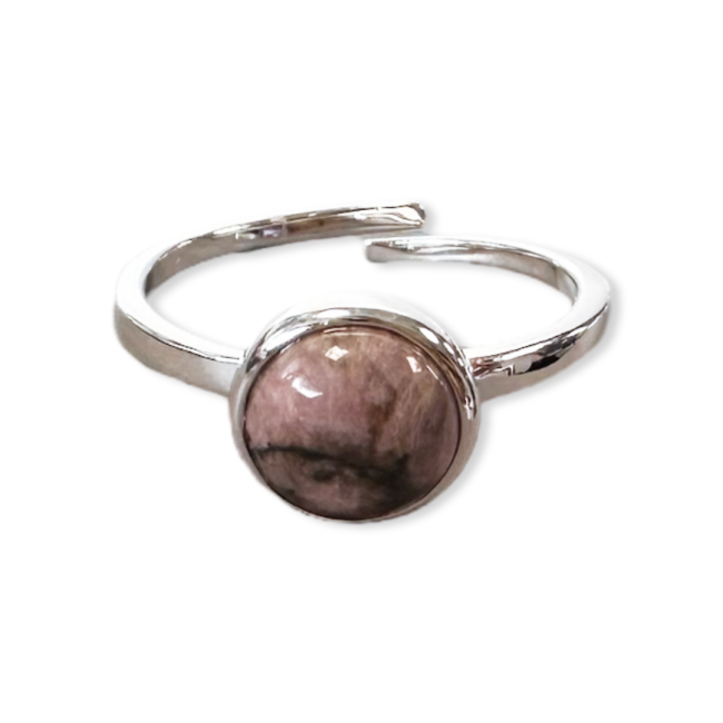 Ring aus 925er Silber, verstellbar, rund, Rhodonit A, 8 mm