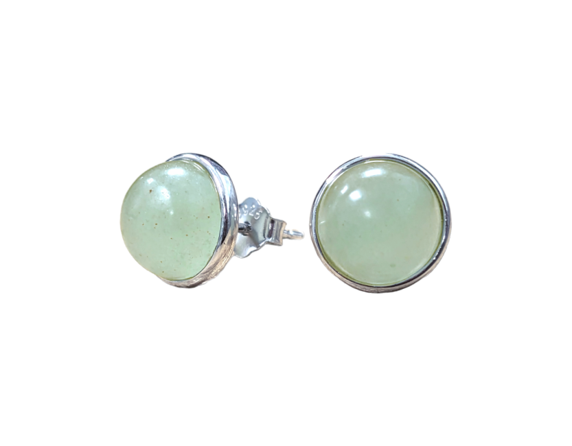 Grüne Aventurin-Ohrringe aus 925er Silber, A, 8 mm