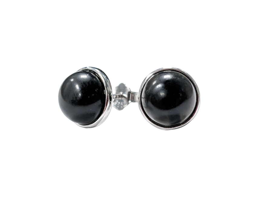 Ohrringe aus schwarzem Obsidian aus 925er Silber, A, 8 mm