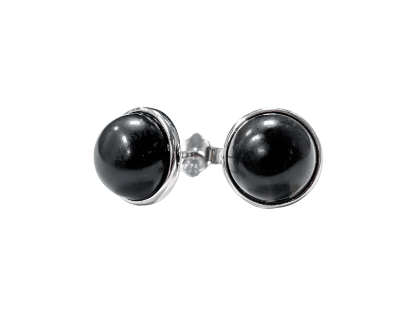 Ohrringe aus schwarzem Obsidian aus 925er Silber, A, 8 mm