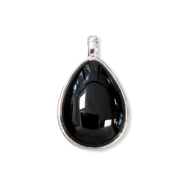 925 Silber Tropfenanhänger Schwarzer Obsidian AA 23,5 mm
