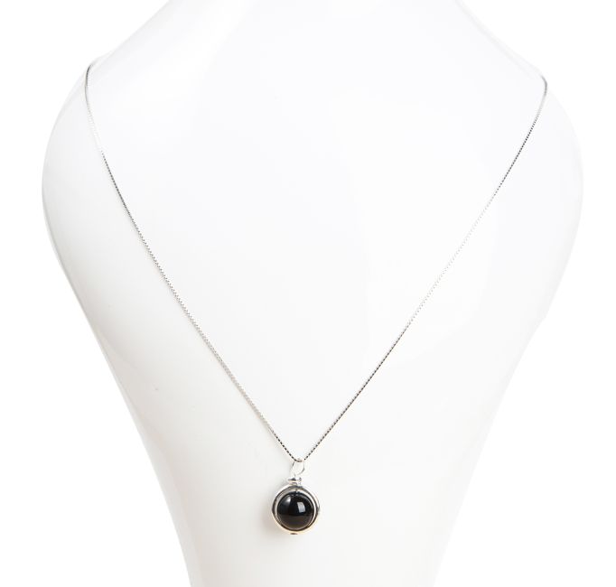 Halskette aus 925er Silber mit 10 mm A-Schwarzer Onyx-Kugelanhänger