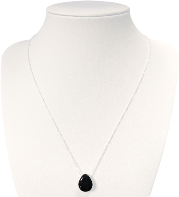 Halsketten aus 925er Silber, schwarzer Obsidian, durchbohrter Stein A, 14 mm
