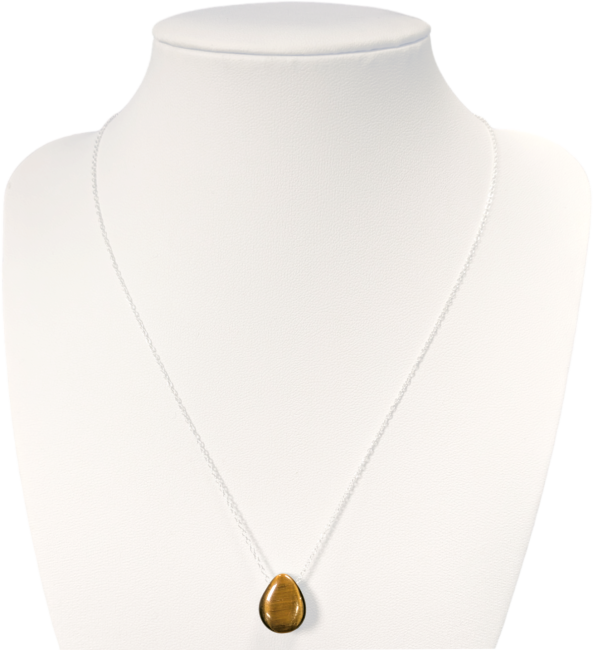Halsketten aus 925er Silber, durchbohrter Stein, Tigerauge AA, 14 mm