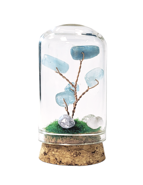 Kleiner Aquamarin-Lebensbaum unter Glasglocke 5,8 cm