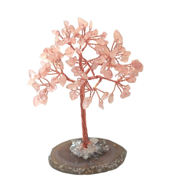 Lebensbaum Rosenquarz auf Achat 12-13cm