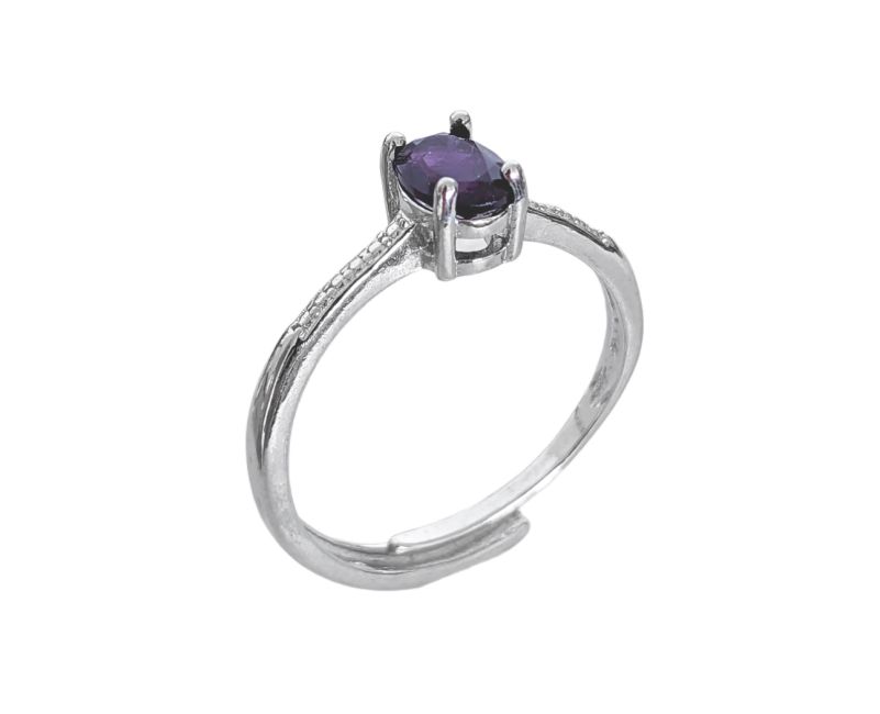 Amethyst AA verstellbarer Solitärring aus weißem Kupfer