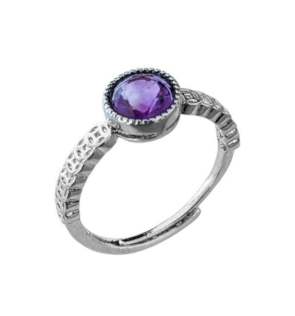 Runder facettierter Amethyst AA verstellbarer weißer Kupferring