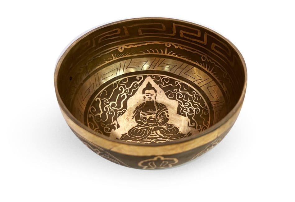 Tibetische Klangschale mit Gravur - Buddha - 16cm