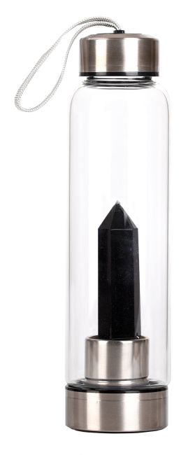 Tadasana-Flasche, gehäkelte Spitze aus schwarzem Obsidian