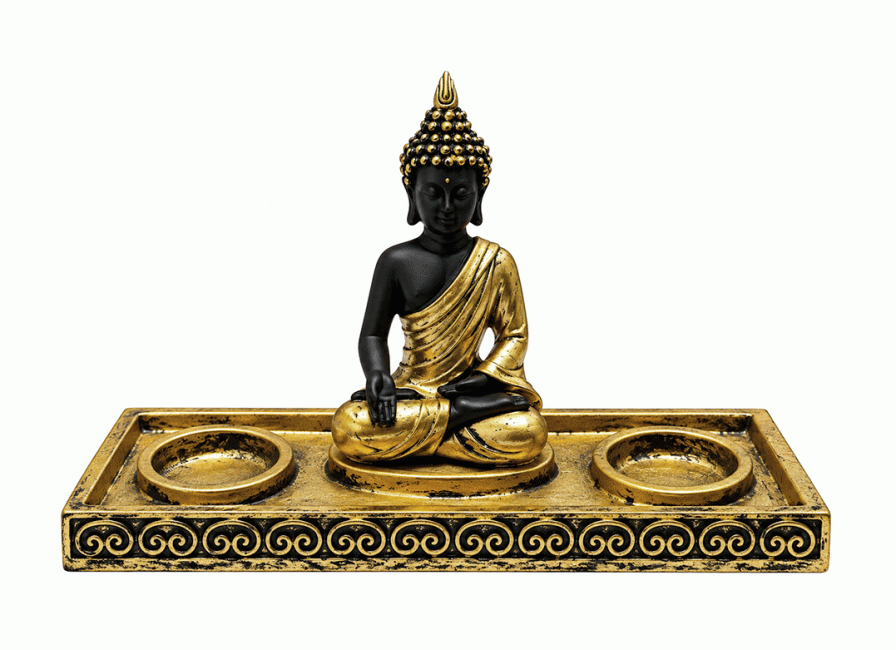 Weihrauch bei Kerzenhalter Buddha Meditation Gold und Schwarz aus Harz 22 cm