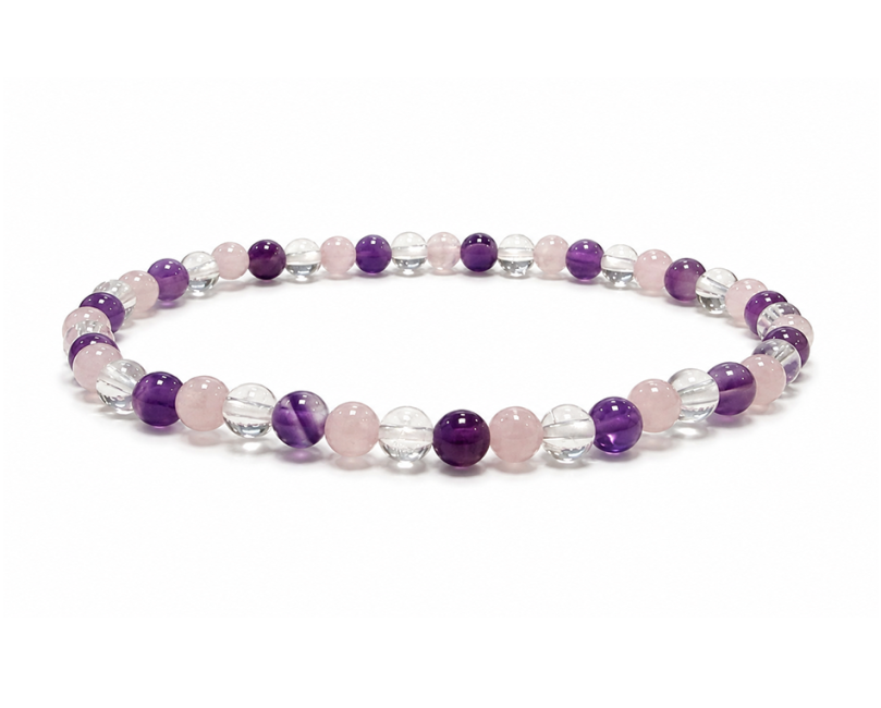 Armband aus Amethyst Bergkristall Rosenquarz A mit 4-mm-Perlen