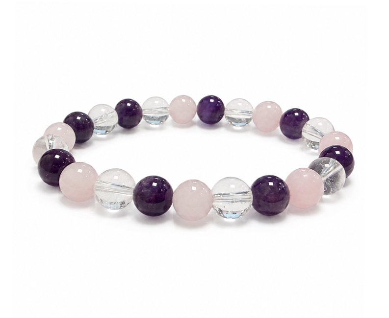 Armband aus Amethyst Bergkristall Rosenquarz A mit 8-mm-Perlen
