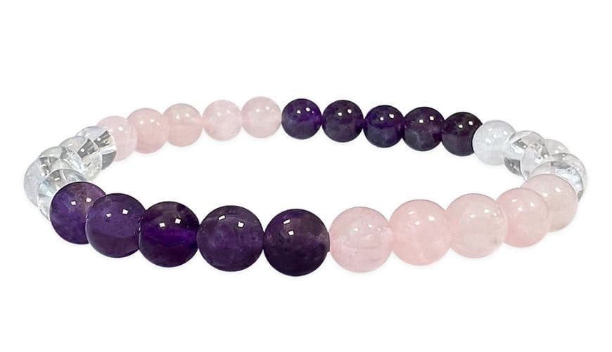 Armband Amethyst & Bergkristall & Rosenquarz A 4 perles 6mm