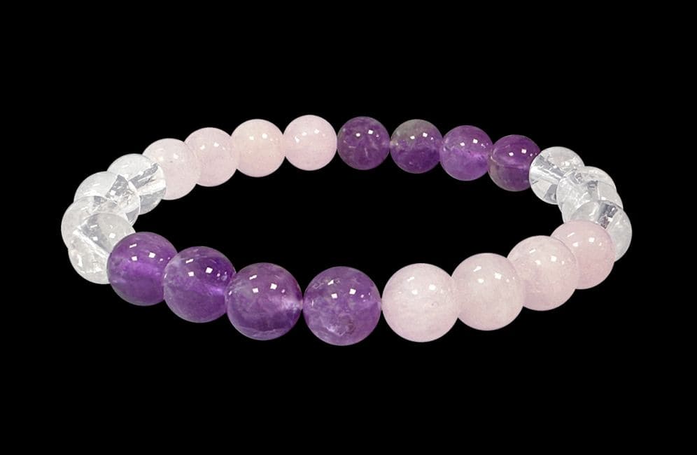 Armband Amethyst & Bergkristall & Rosenquarz A perles 8mm