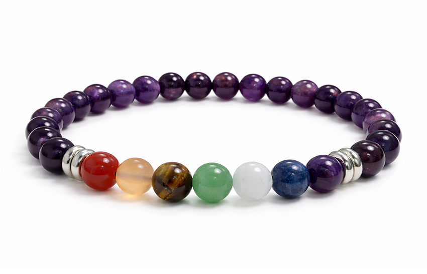 Armband Amethyst 7 chakras A perles 6mm