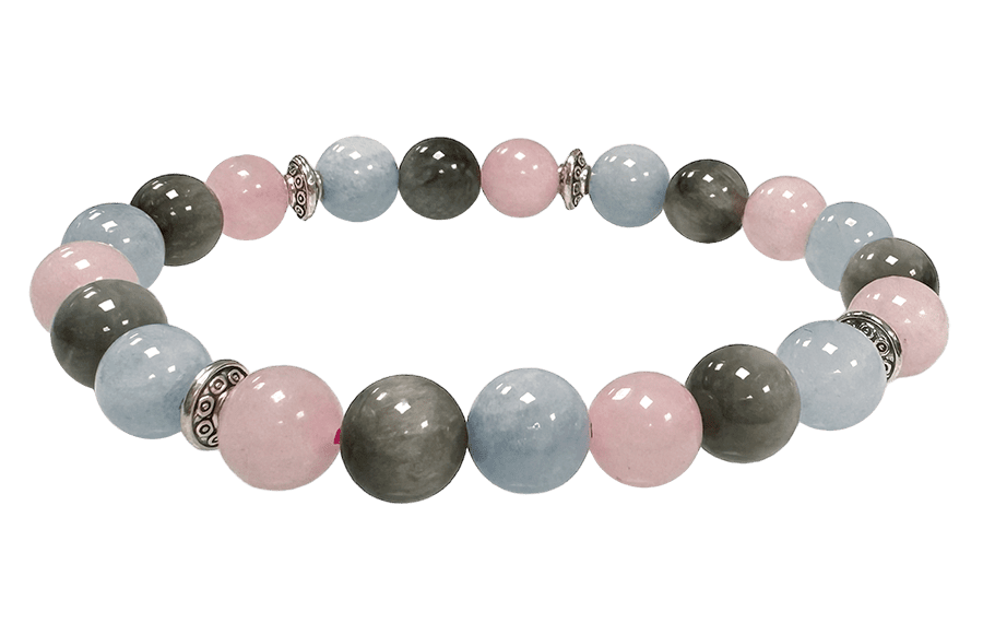 Aquamarin, Rosenquarz, Falkenauge & Charms A armband 8mm