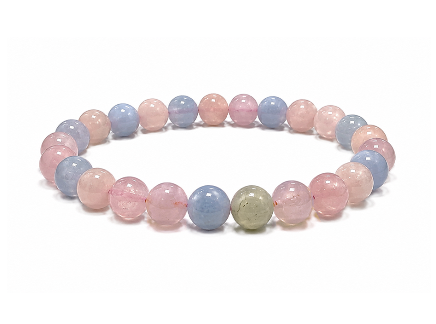 Beryll-Armband mit Aquamarin und Morganit A 6-7 mm Perlen