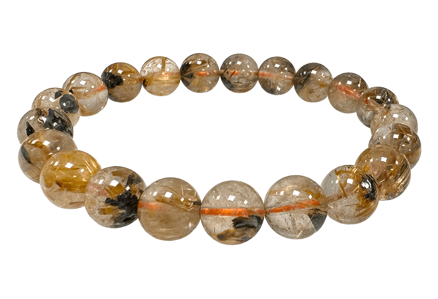 Bergkristall-Armband, Rutil-Hämatit, AAA-Perlen, 9–10 mm