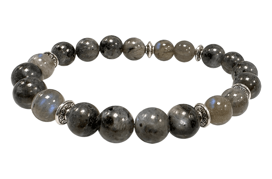 Labradorit, Larvikite & Charms A armband 8mm