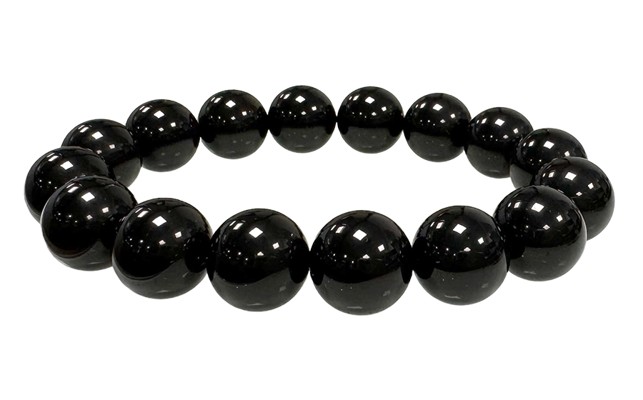 Schwarzes Obsidianperlenarmband A 12mm